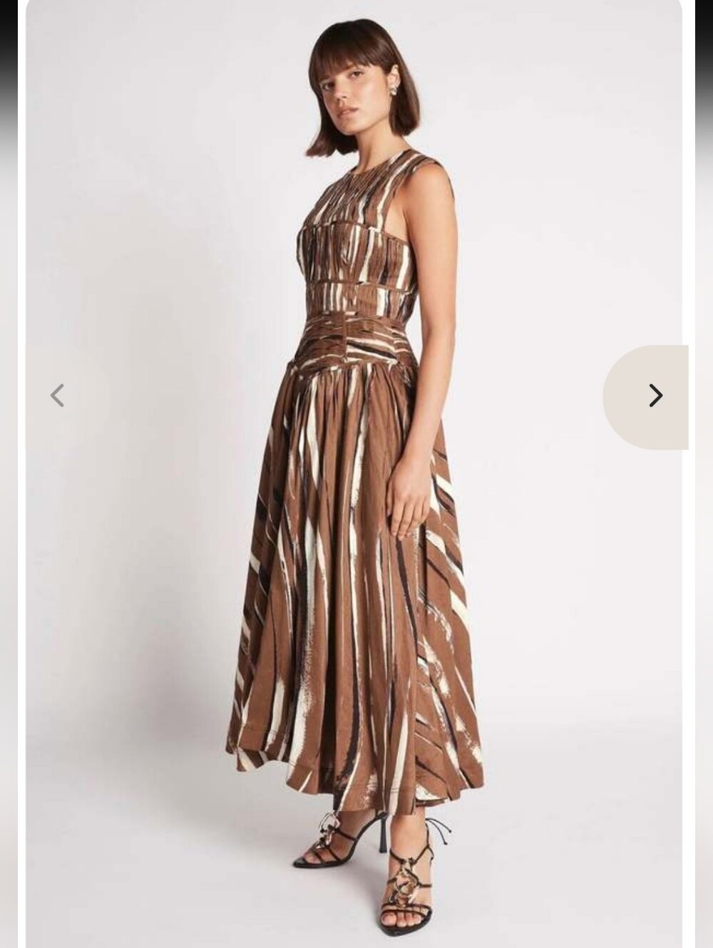 NEW AJE Gabriella Dress Size 12 Brown White Black A-line Skirt Gathered Ruched